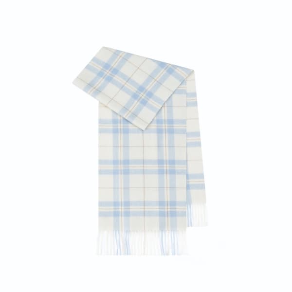 Uldtørklæde til kvinder til efterår og vinter, simpelt og alsidigt ternet mønster_yux Blue and white