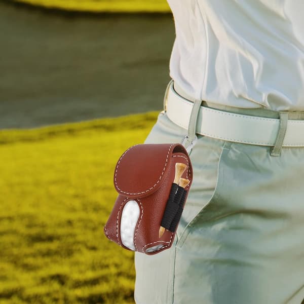 Golfboll midjeväska 2-pack, bärbar liten förvaringsväska i läder med karbinhake och tee-hållare för golfbag, golfpresent för män och kvinnor, vit marinblå
