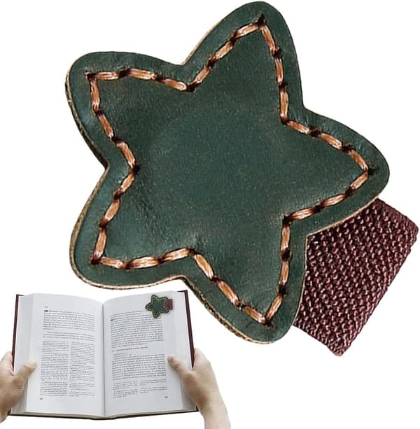 Magnetiskt bokmärke i läder med stjärndesign, 5,5x4,3 cm sidmarkör för bokälskare, studenter och lärare, grön