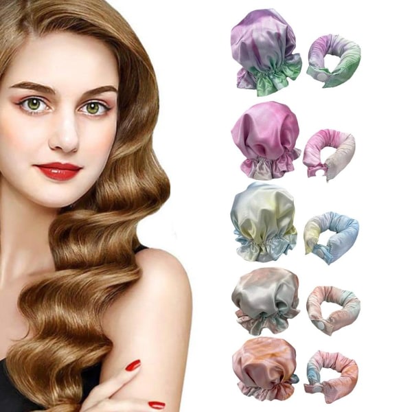 TG NYHET Zero Heat Satin Hiusharjaset Curls Bun Bons 2 Osan Sarja Hea sininen 1 setti