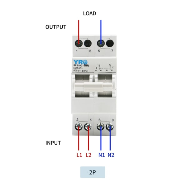 Cylindrisk säkringshållare Säkringsbas DIN-skenamontering 40A 230V 2P Enkel installation Power Manuell överföringsbrytare