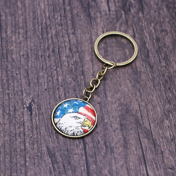 6st vintage hängande nyckelring mode nyckelring hängande amerikansk flagga nyckelring tillbehör (brons)