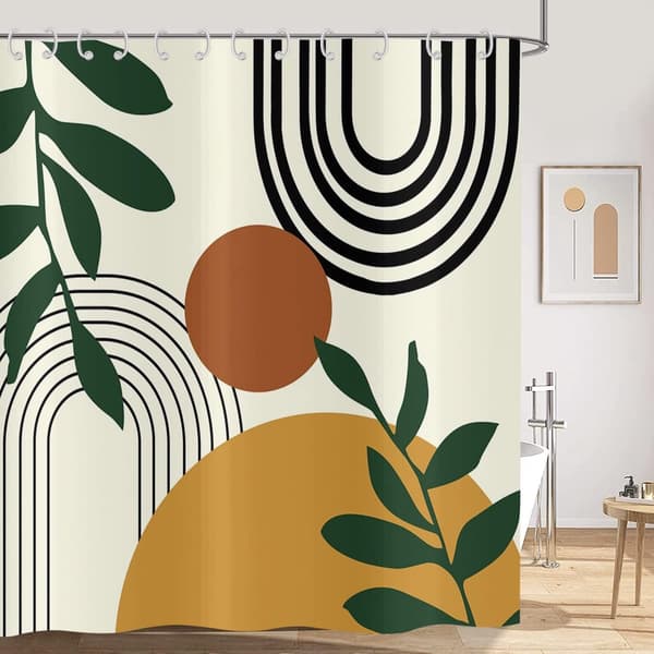 Bruseforhæng - Abstrakt - Antibakterielt - Vaskbart polyester - Velegnet til badeværelse og badekar - 180 x 200 cm