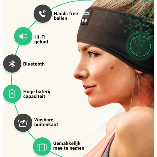 Bluetooth Sovemaske - Pandebånd med Bluetooth 5.0 - Søvntræner - Ørevarmere - Sort
