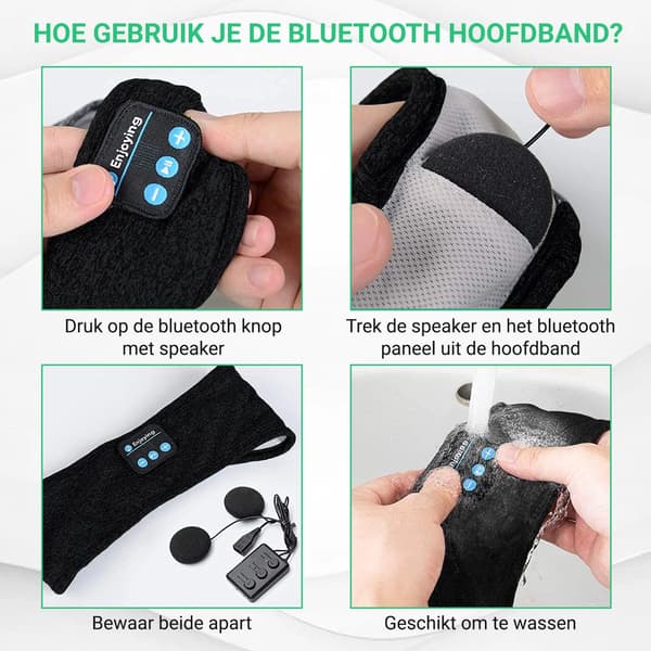 Bluetooth Sovmask - Pannband med Bluetooth 5.0 - Sömntränare - Hörselkåpa - Svart