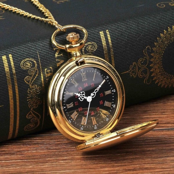 Guld Glat Etui, Quartz Lommeur Romersk Urskive, Flip Gave, Herre, Dame, Guldure