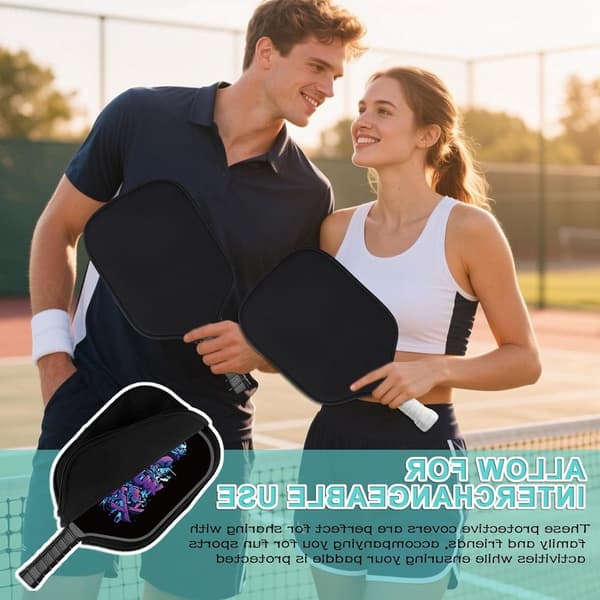 2-pack Pickleball-racketfodral, neoprenfodral med dragkedja, stötdämpande skydd för resor, passar standardracketar