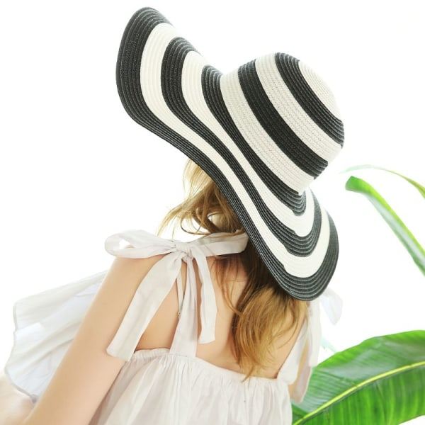 1-pack Stripe, hopfällbar strandhatt för damer, solhatt