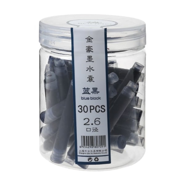 30 st Jinhao Universal svarta och blåa bläckpatroner för reservoarpennor, 2,6 mm påfyllning, blå