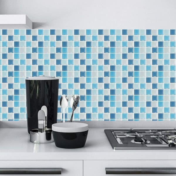 24 stykker (blå mosaik) Rektangulære dekorative kakkelklistermærker til fladdermus