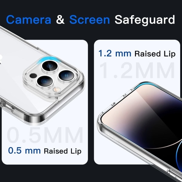 Icke-gulnande stötsäkert mobilskal för iPhone 14 Pro Max 6,7 tum (transparent)