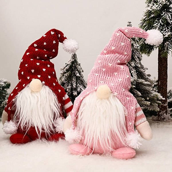 2 kpl, neulottu valkoinen parta Rudolph Red + Neulottu valkoinen parta Rudolph Pink istuva nukke koriste pehmonukke