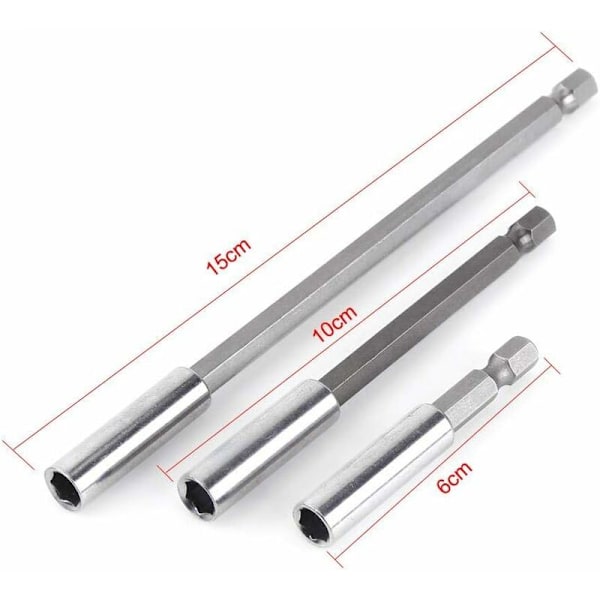 3 stk. 1/4\" Magnetisk Bit Holder Skruetrækker Forlænger Hex Skaft 60mm 100mm 150mm Skruetrækker Bit Forlænger