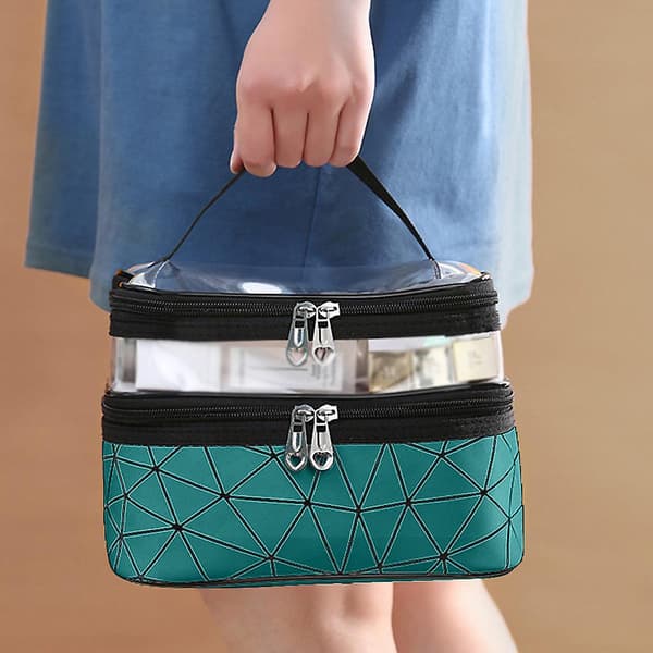 Makeup tasker dobbelt lag rejse kosmetik taske organizer grøn green