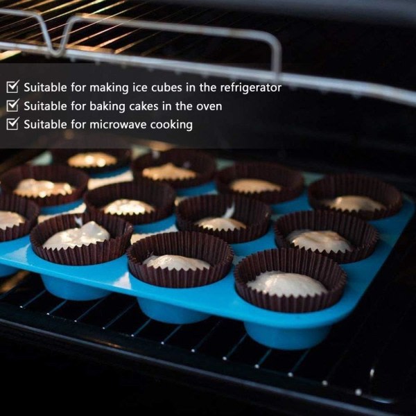 Galaxy 2-pack muffinsform i silikon, 12-kopps muffinsbrickor Röd silikonmuffinsform (röd+blå)