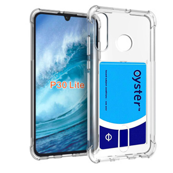TG Huawei P30 Lite - Iskunvaimennuskuori Korttitaskulla Läpinäkyvä