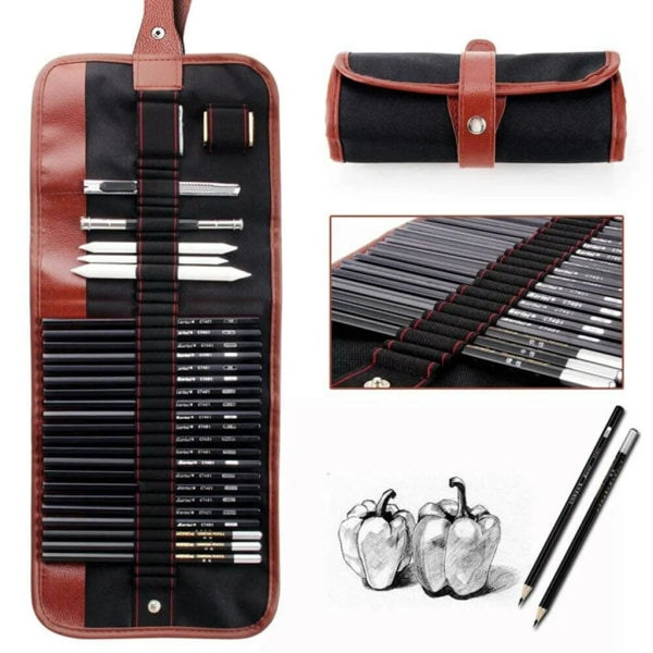 29 Dele Sketch Pen Skitseblyanter Charcoal Shrine Sæt med etui