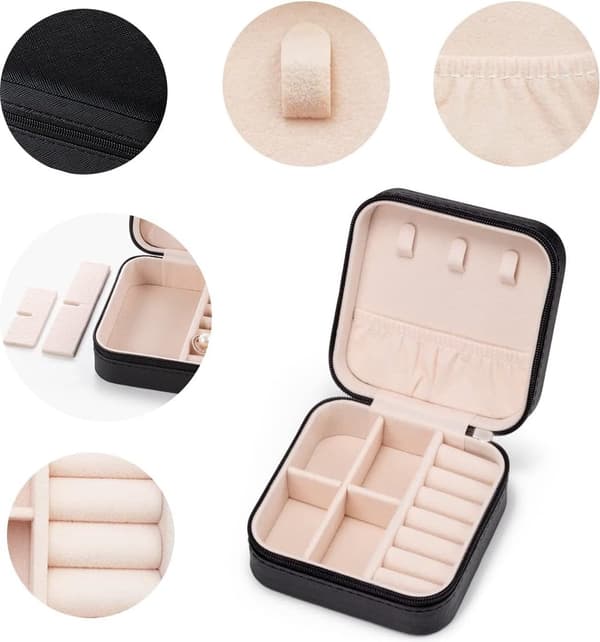 Mini resesmyckeskrin, svart, bärbar ringförvaringslåda, klockfodral