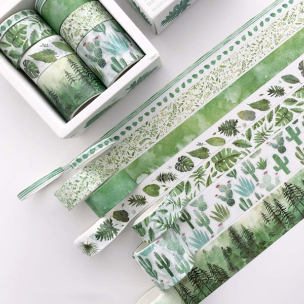Galaxy Green Leaves Cactus Paper Tejp 16 kpl (blå+grön)