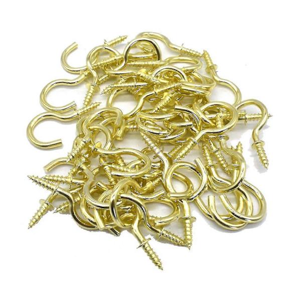 Brass Plated Ceiling Hooks 50 Pcs Copper Screw Hooks 7/8 Inch