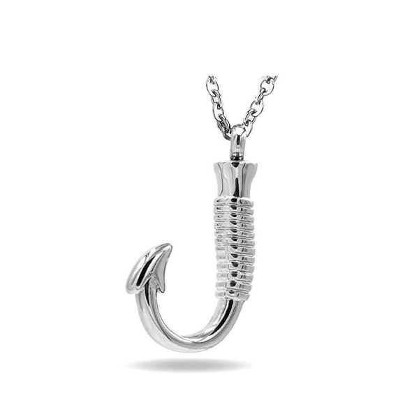 Fiskkrok Urnhalsband for aska Fiskkrok Memorial Halsband Rostfritt stål kremeringssmycken sølv