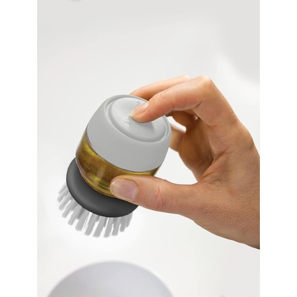 Grå håndvaskesvamp med genanvendelig sæbedispenser og holder