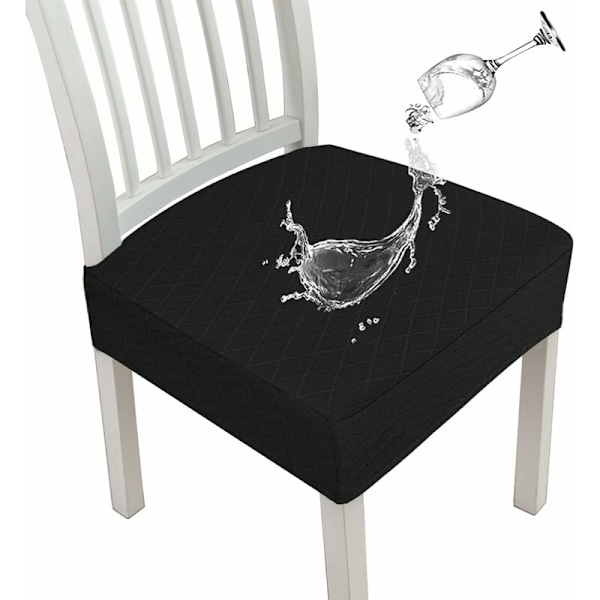 Diamond Lattice Vanntette Setetrekk for Spisestuestoler, Stretch Kjøkkenstolstrekk for Spisestue, Seteputetrekk (Svart, 2 stk)