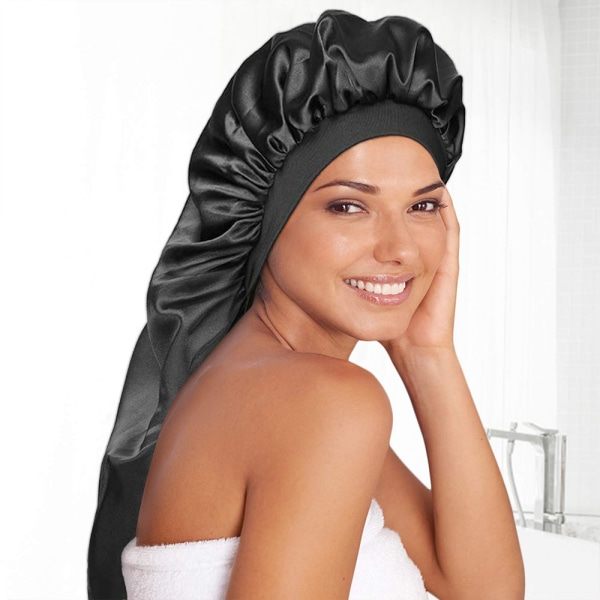 TG Sleepyhead Damer Extra Lång Satin Bonnet Nattmössa Huvudbonader Svart