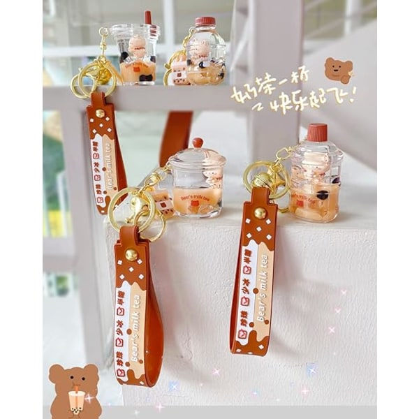 Söt Bubble Tea Nyckelring Boba Bear Nyckelring Hängsmycke Docka för Flicka