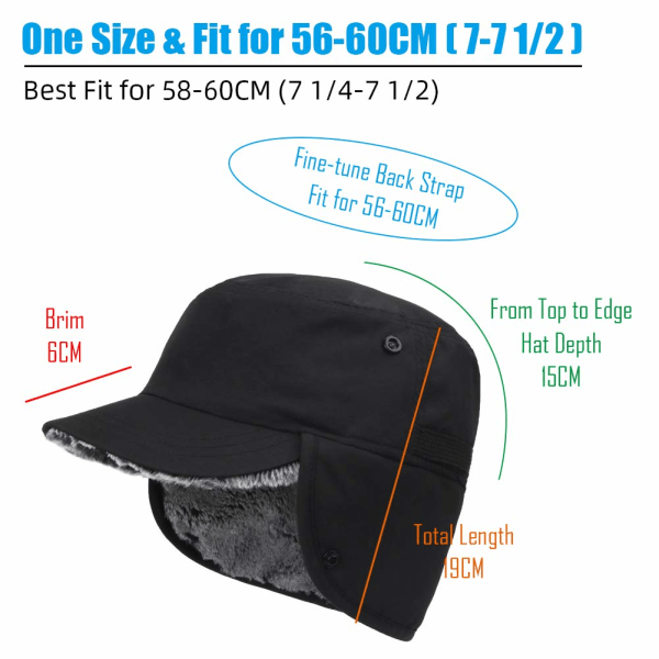 Galaxy Cap Varm Lue med Øreklaffer - 101 % Nylon og Kunstig Pels (Svart)