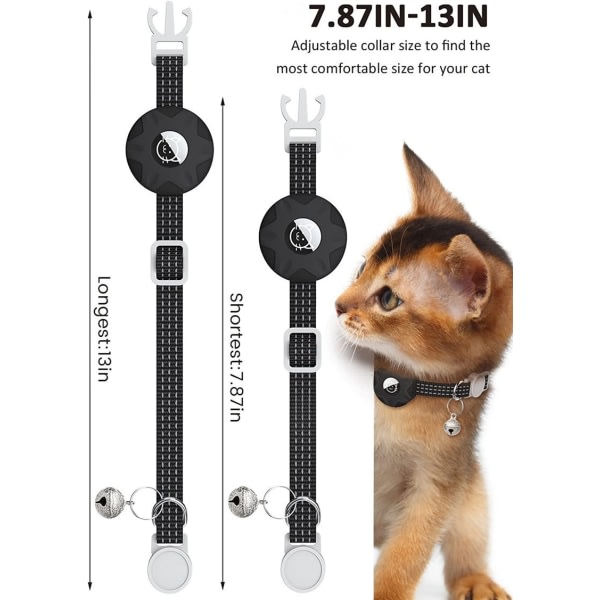 Galaxy Reflekterande katthalsband, avtagbart Apple Air Tag-katthalsband, GPS-katthalsband med AirTag hållare och klocka (svart)