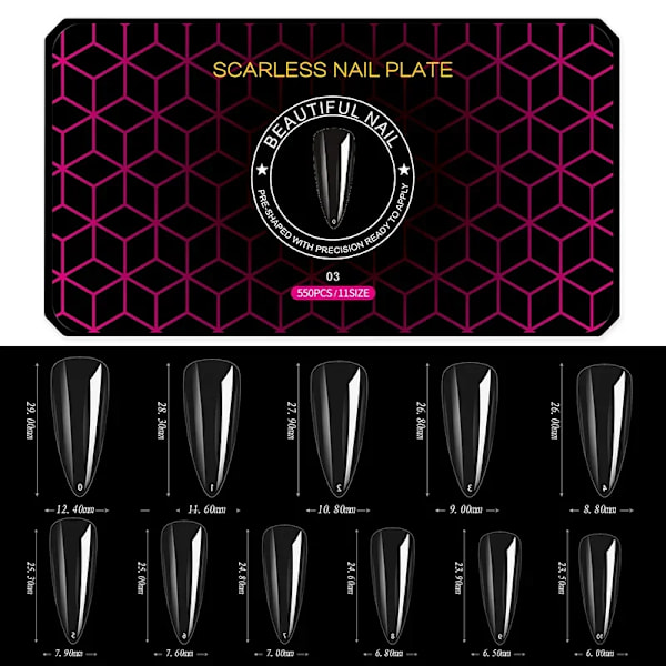 Born Beauty Nails 550stk/æske Oval Stiletto Mandel Kvadrat Hjerte C 3