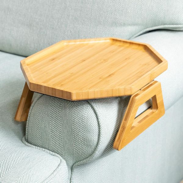 Bambu soffbordsbricka för armstöd, Clip On bricka soffbord för soffor. Soffarmsbricka-yux