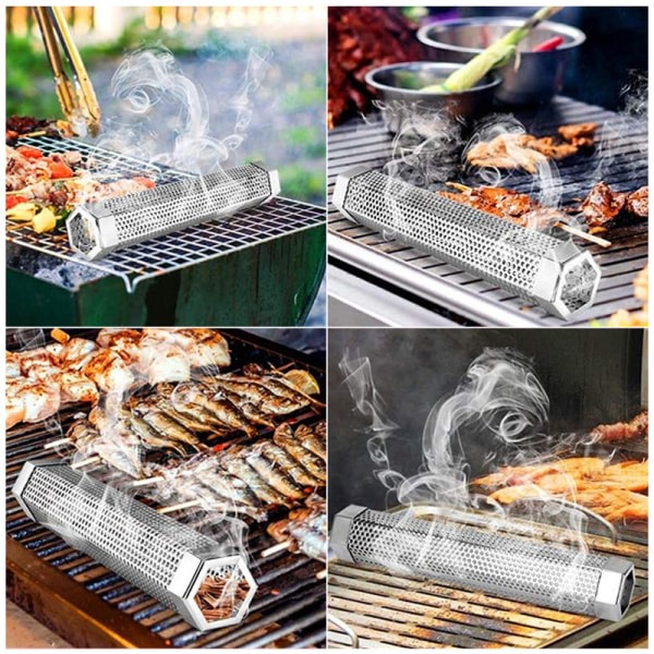 Pelletsrökrör, 6\" längd hexagonform perforerad BBQ-rökgenerator