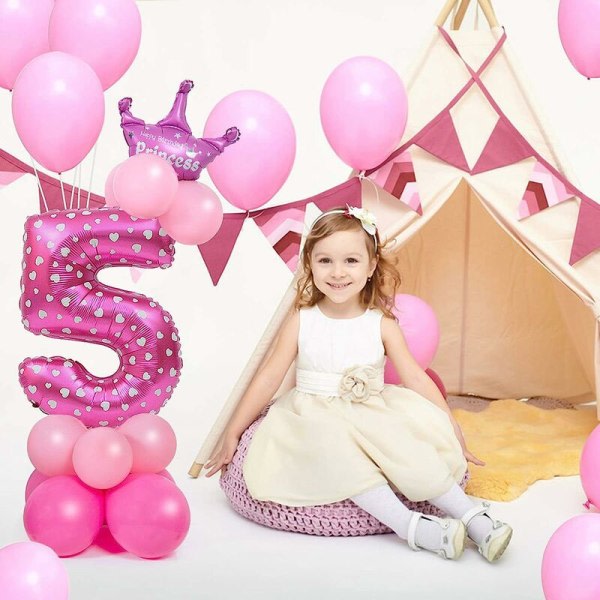 32 tums nummerballonger, folieballonger Crown Number Ballonger Festdekorationsballonger för födelsedagsfest (rosa nummer 5)