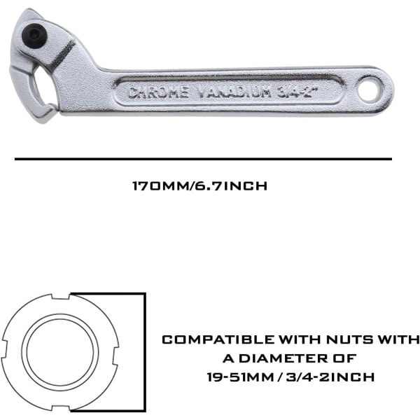 Galaxy C-nykkelverktøy justerbar haknykkel 19-51 mm 3/4-2" kromvanadin（7 tum）