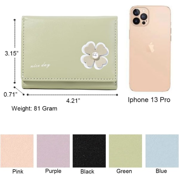 Galaxy Blommig pärlplånbok Cash Pocket ID Trifold plånbok dam (grønn, blommig pärla)