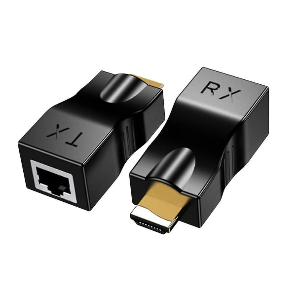 HDMI-forlenger, HDMI til RJ45 1080p LAN-nettverk HDMI-forlengelse opptil 30 m over Cat5e/6 UTP LAN Ethernet-kabel (svart)