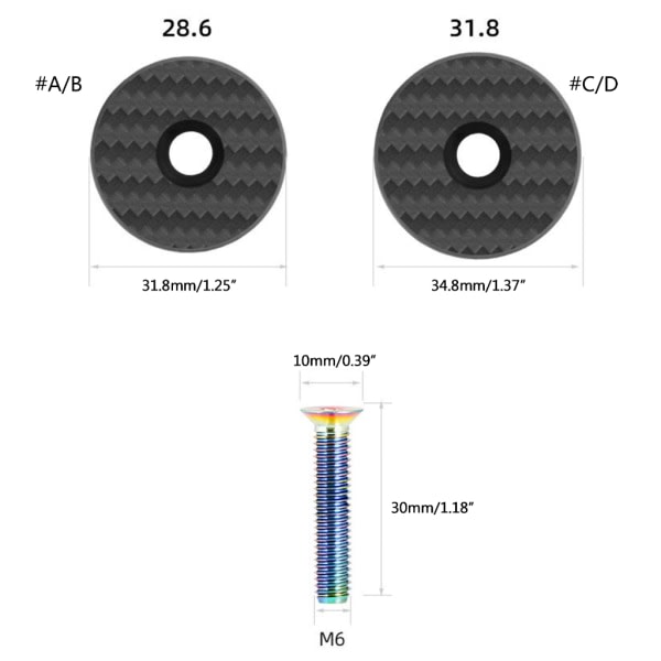 28,6 mm 1-1/8\" Sykkelheadset Deksel Gaffelstammehette med Skrue Karbonfiber Sykkelstamme for Landeveissykler A