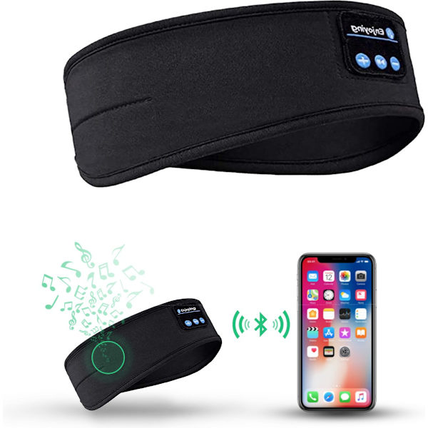 Bluetooth Sovemaske - Pandebånd med Bluetooth 5.0 - Søvntræner - Ørevarmere - Sort