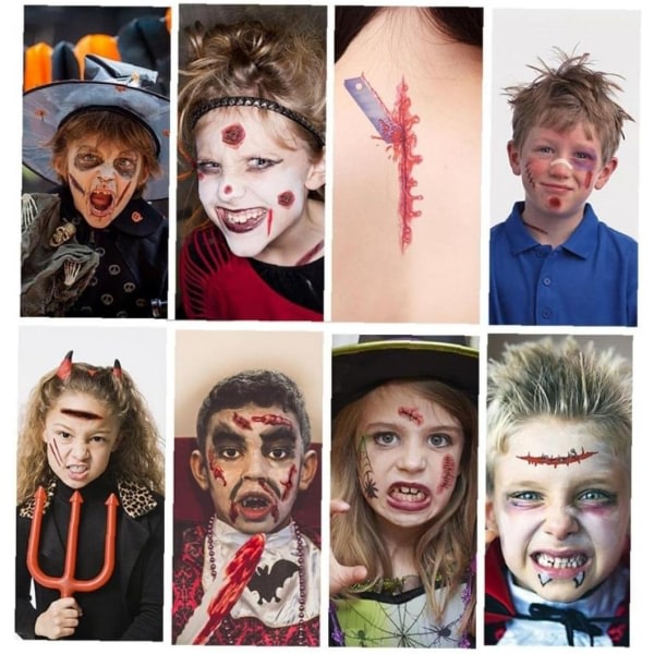 TG 8st Halloween Bloody Wound Tattoo Stickers Läskigt triks Vattentätt