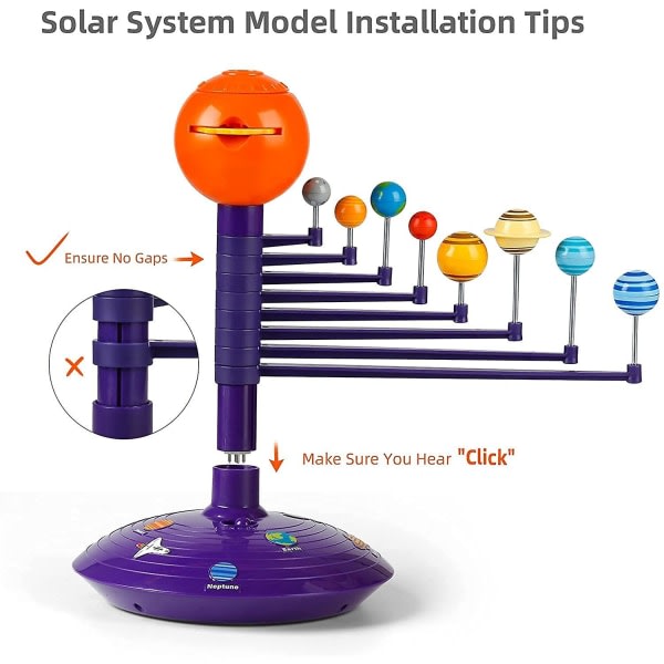 Solsystem for barn, Talking Astronomy Solar System Model Kit, Planetarium Projektor Stang leketøy med 8 planeter, Romleker for gutter 3+ år