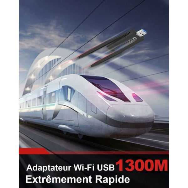 AC1300 Mbps Kraftfuld WiFi-dongle, Dobbelt bånd USB 3.0 WiFi-dongle, 2,4G/5GHz WiFi-dongle, PC/bærbar/stationær/tablet WiFi USB-adapter