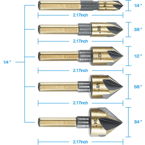 Galaxy 5 stk. 82 graders forsænkningsbor 6mm rund skaft forsænkningsbor