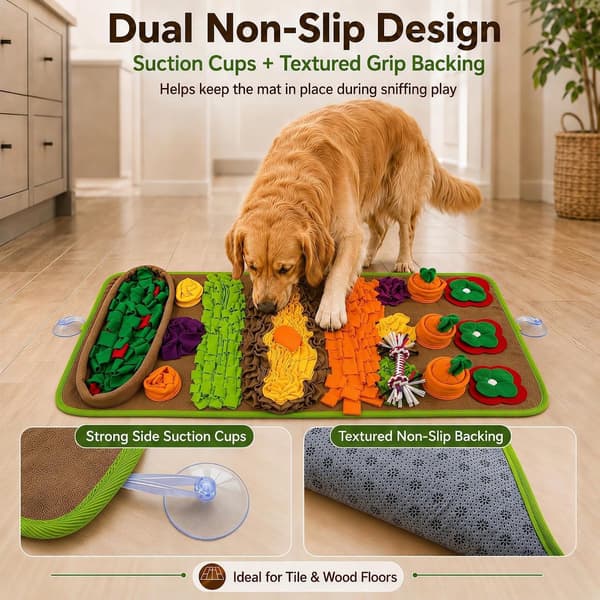 Snusemåtte til hunde, ekstra stor 78x48cm, vaskbar slow feeder snusemåtte med sugekopper, interaktivt berigelseslegetøj