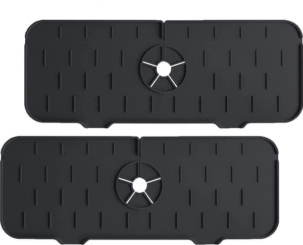 Silikone afløbsmåtte hane sort - Hanemåtte 37x14cm - Køkkenmåtte - Barmåtte - Sæt med 2