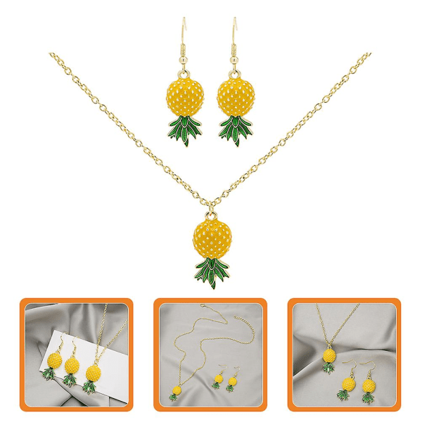 1 Sæt Ananas Øreringe Halskæde Frugt Øre Dangler Halskæde Dame Smykker (50x3cm)