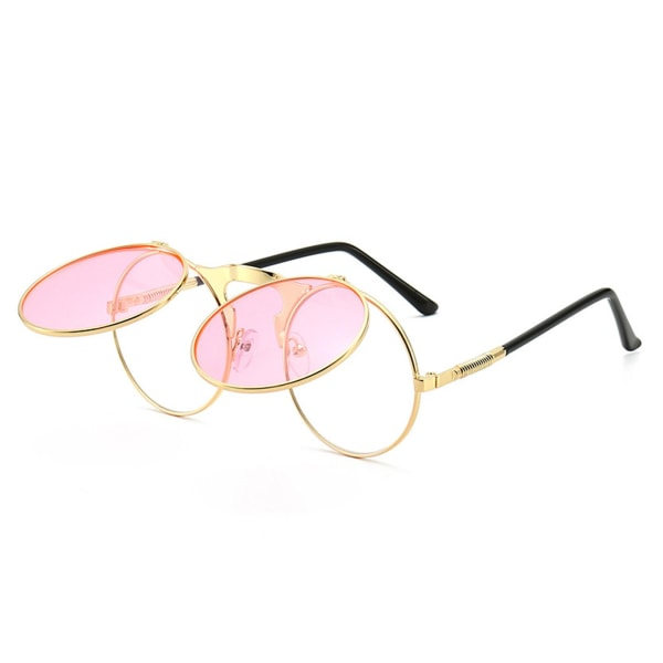 Retro Pyöreät Käännettävät Steampunk-Aurinkolasit 80-luku 90-luku Vintage Ympyrä Kultamusta Yksikoko