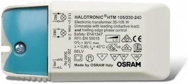 Osram Halotronic HTM 105 Elektronisk Transformer 230V til 12V 35-105W Dæmpbart Kompakt Design til Lavspændingshalogenlamper
