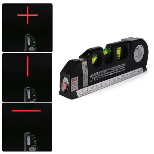 TG Laser-Vattenpass - Vattenpass, Laser, Måttband og Lineal i 1 Sort